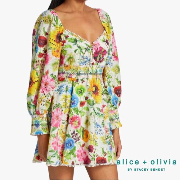 Alice + Olivia **NWT** Crawford Smocked Floral Sweetheart Mini Dress - Picture 10 of 16